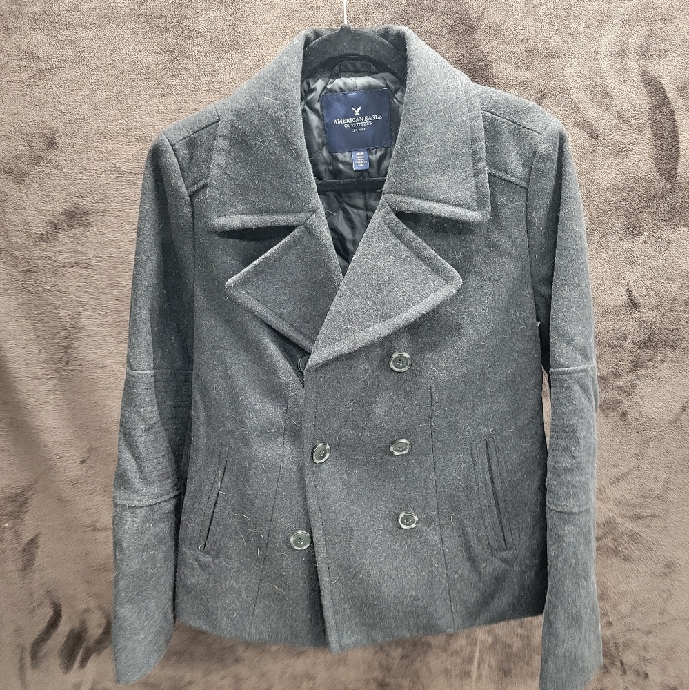 American Eagle Outfitters Womens Gray Double Breasted Wool Pea Coat - Size M